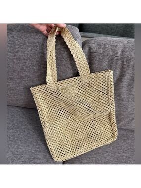 Jean Paul Gaultier Beach Tote Bag Beige Glitter New Authentic